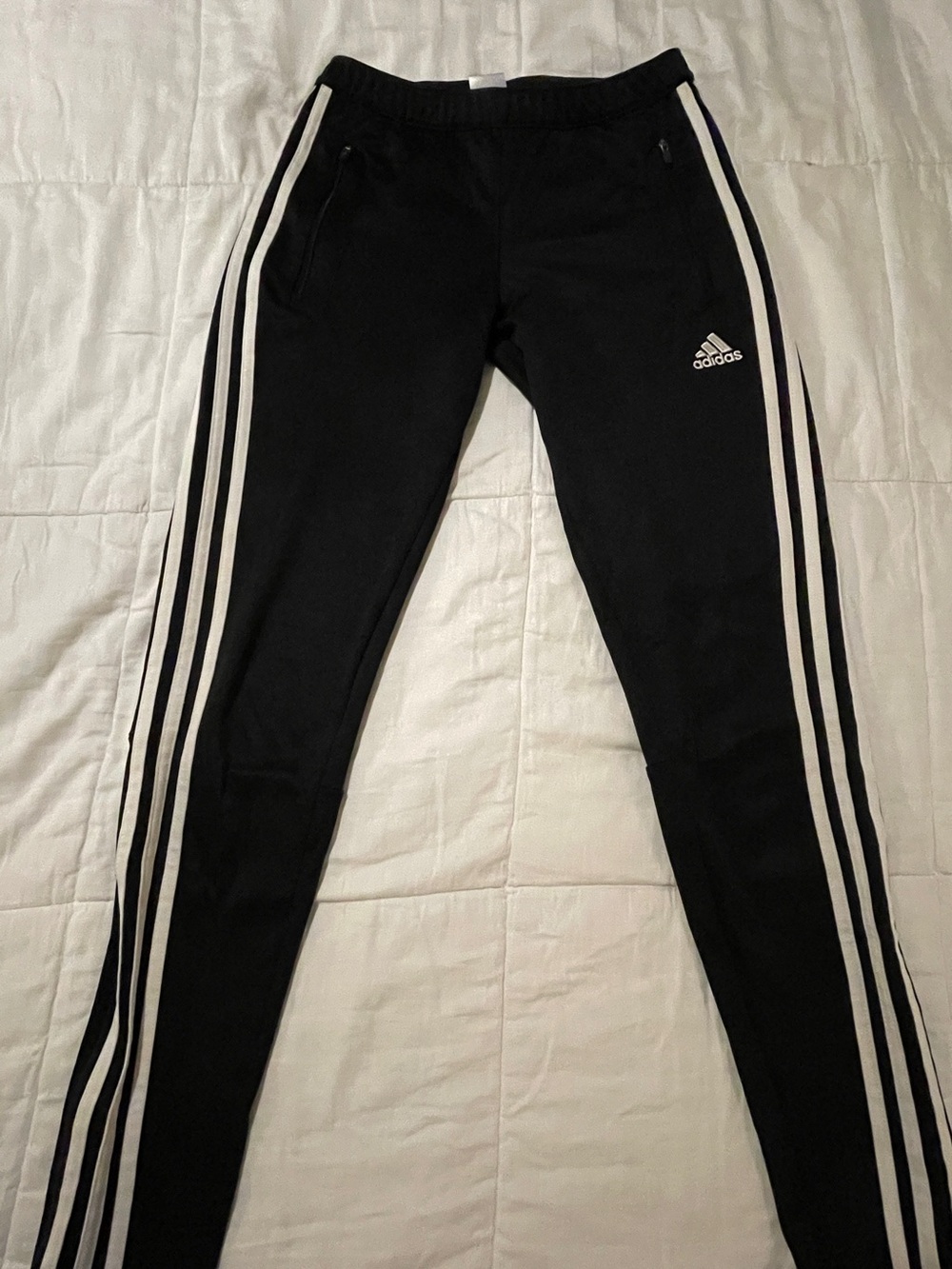 adidas Black Track Pants with White Three-Stripe Side